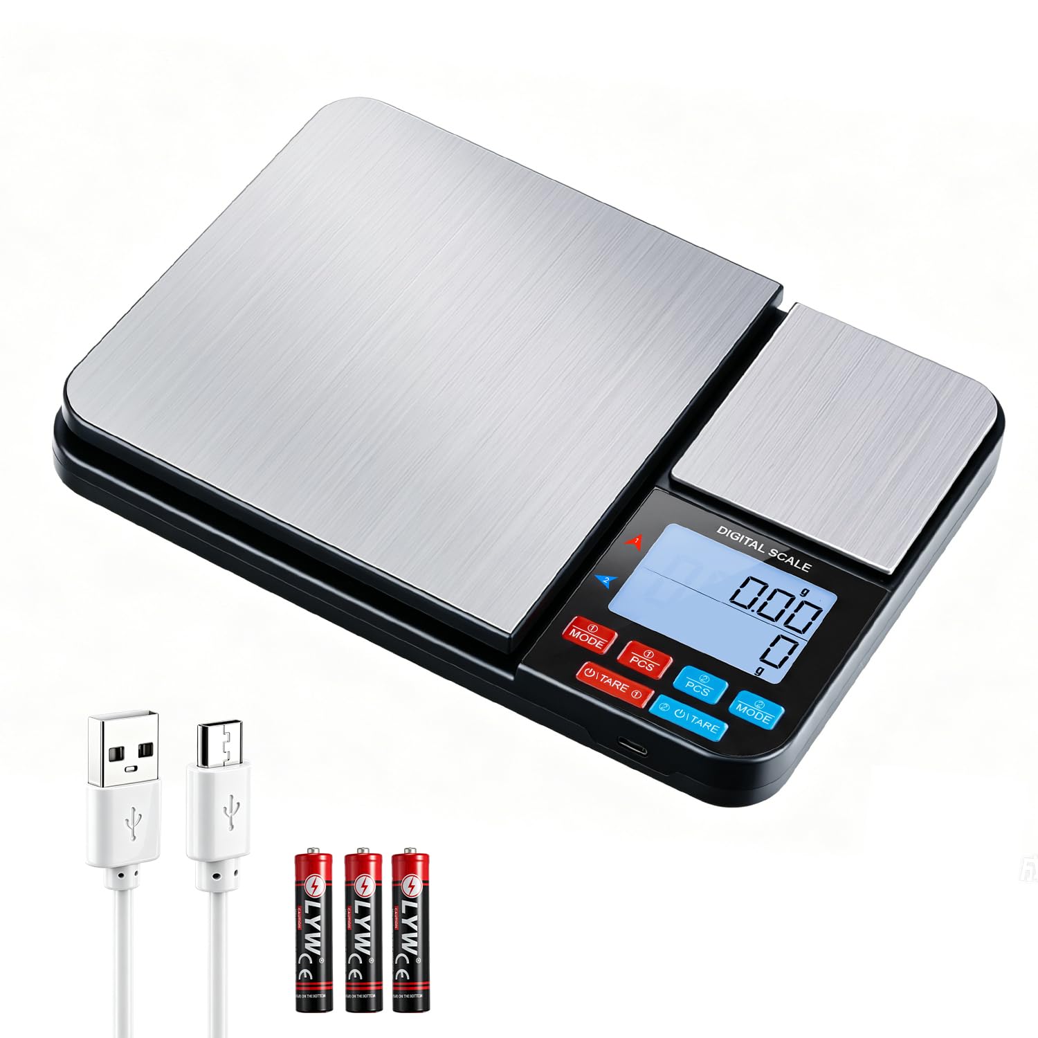 Wigearss Balance de Cuisine Numérique de Précision, Double Plateforme 10kg/1g et 500g/0,01g, Rechargeable USB, Balance Alimentaire Professionnelle avec Tare et Écran LCD Rétroéclairé