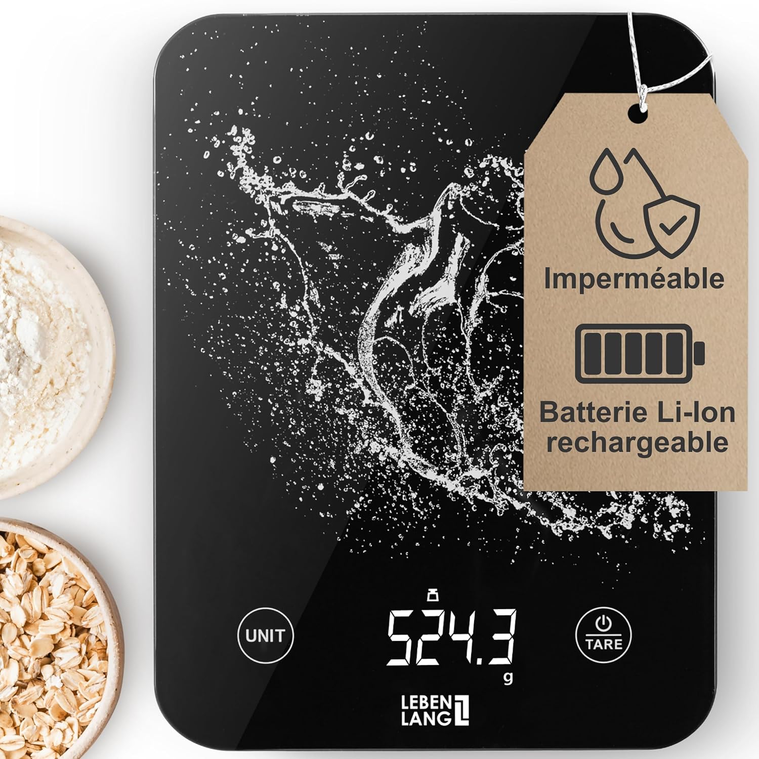 LEBENLANG Balance de cuisine électronique étanche 10 kg capacité