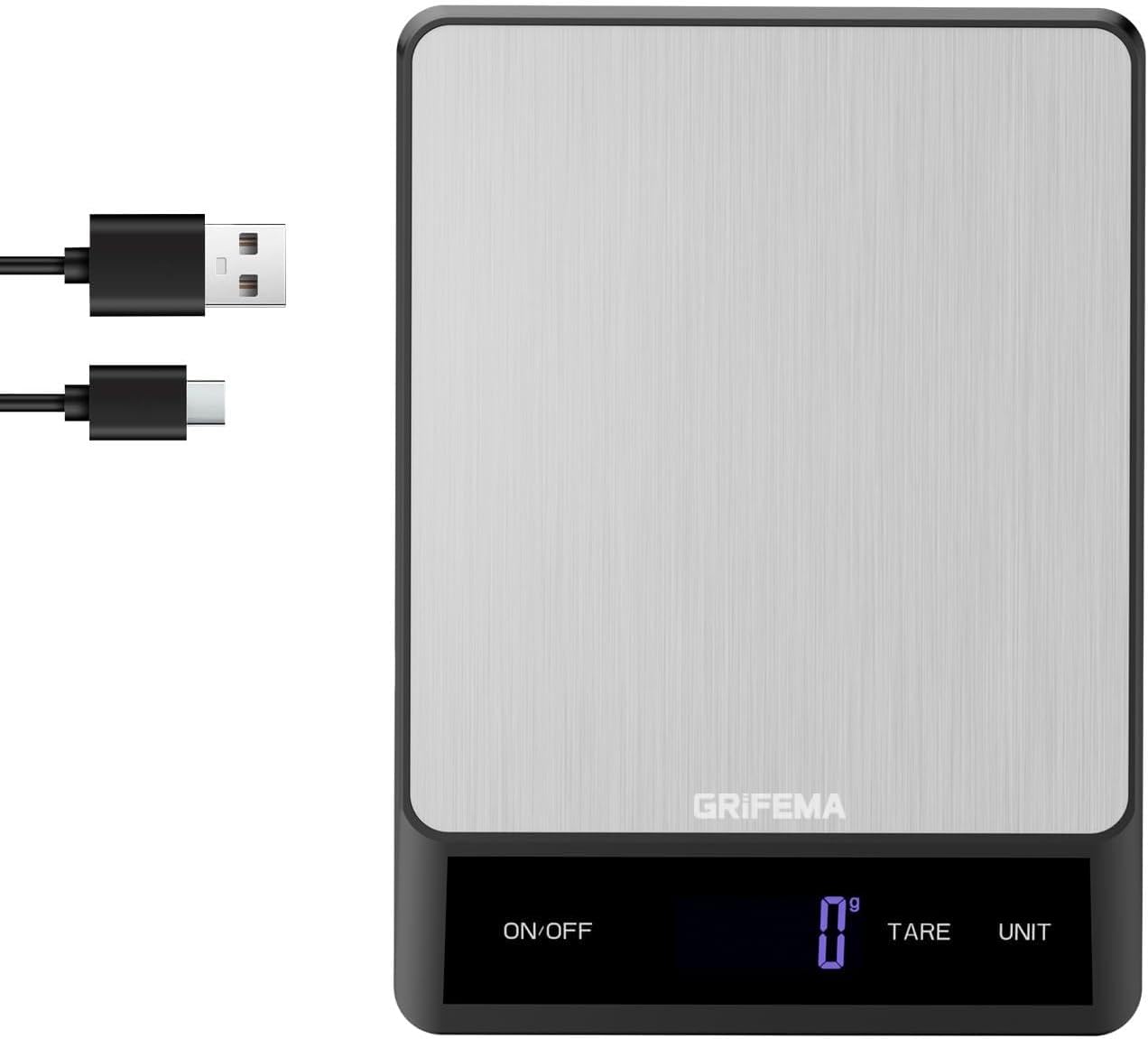 GRIFEMA GA2008-1 Balance de Cuisine Rechargeable 5000g/1g Argent