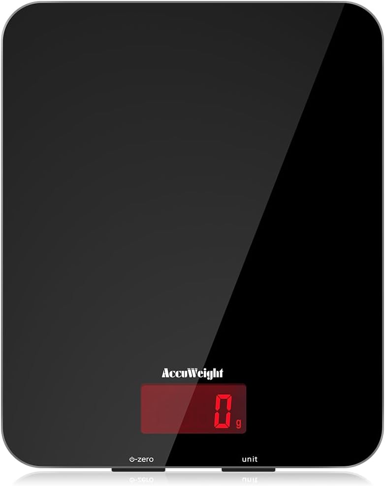 ACCUWEIGHT 201 Balance de cuisine numérique avec plate-forme en verre trempé Balance électronique pour aliments avec écran LCD, rétroéclairé pour bureau, pâtisserie, cuisine, 5 kg/11 lb