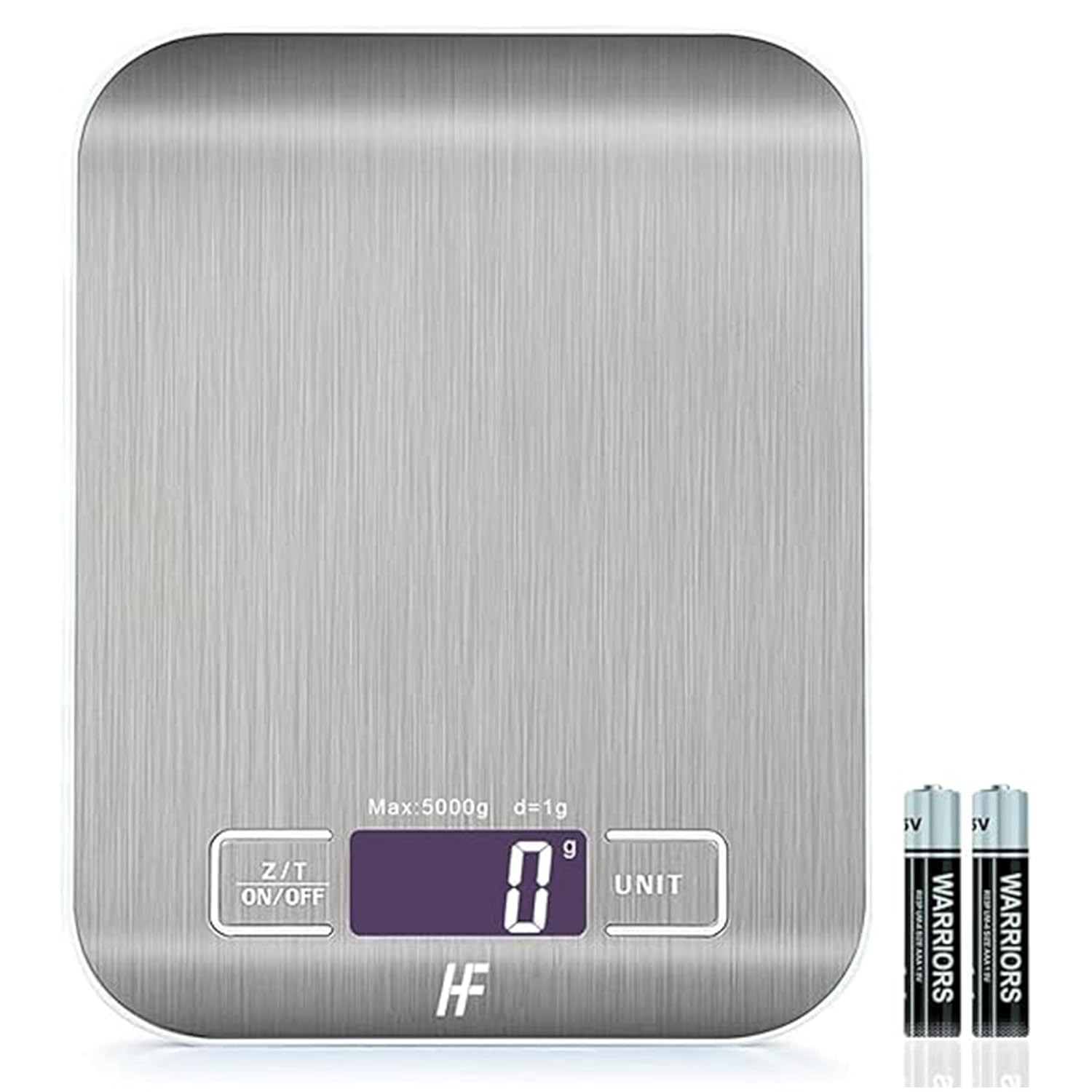 HomeFashion Balance de Cuisine Électronique de Haute Précision 5000g/1g avec Écran LCD Rétroéclairé, 6 Unités et Fonction Tare Acier Inoxydable, Piles incluses