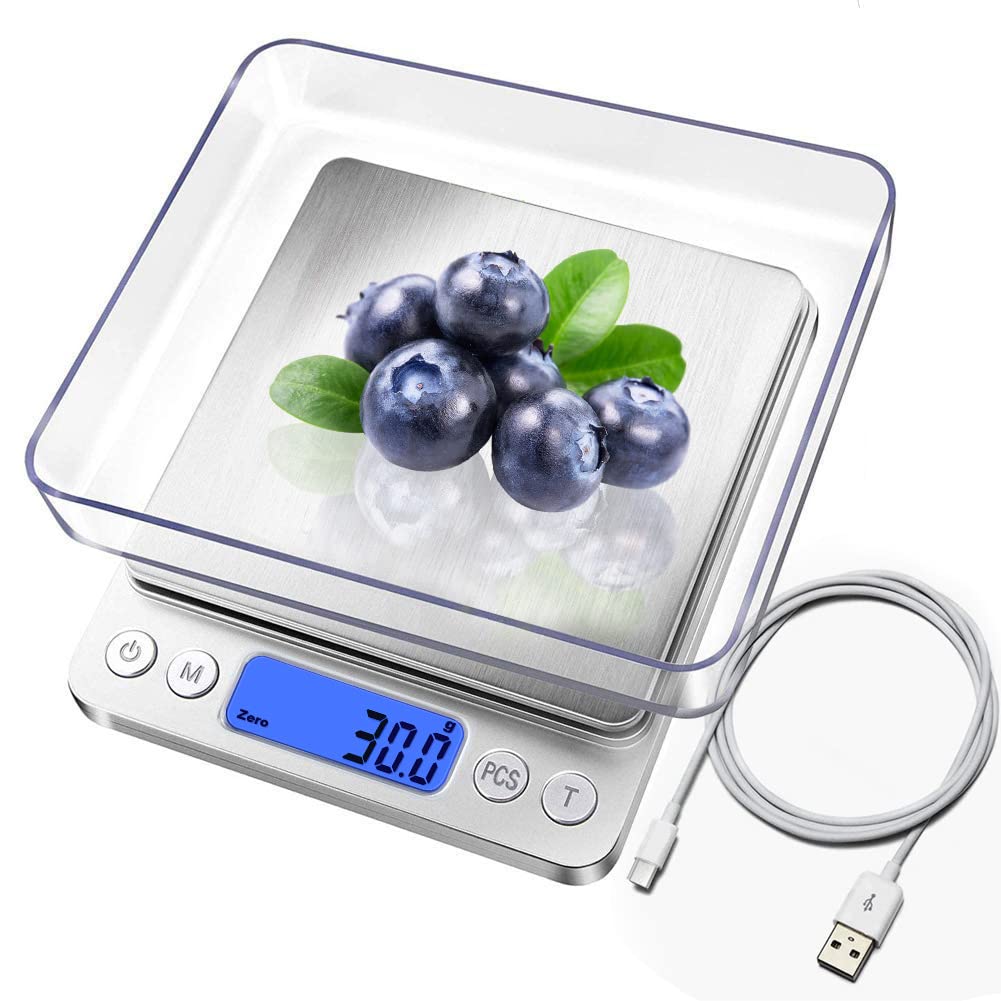 QIANLAINIAO Balance de cuisine numérique, 3 kg/0,1 g, mini balance de cuisine électrique, petit balance alimentaire, balance de precision, acier inoxydable, pour ingrédients, café, small kitchen Scale
