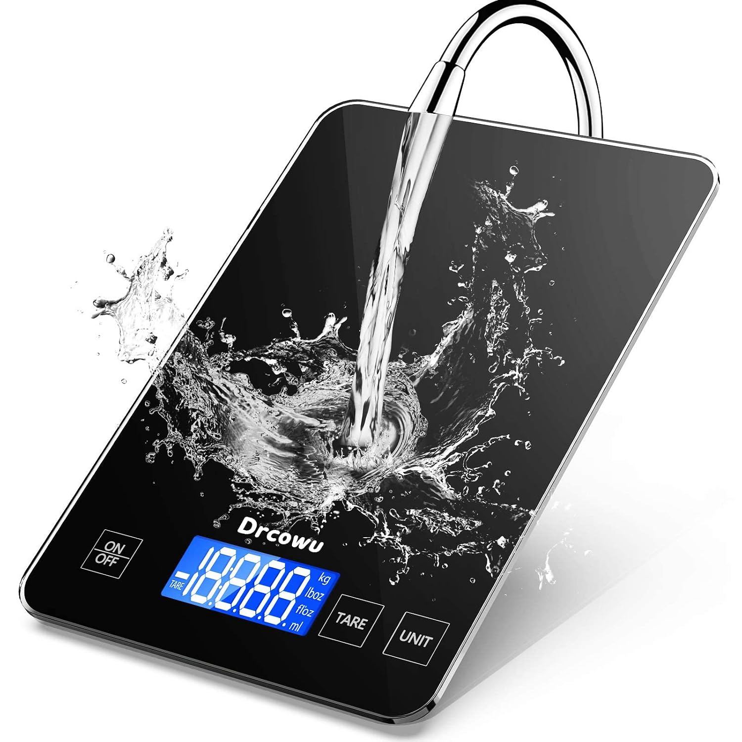 Balance de Cuisine Electronique 15kg, Pèse Alimentaire Numérique de Précision 1g en Verre Renforcé Étanche, Écran LCD Rétroéclairé, 5 Unités de poids en grammes/onces etc., Bouton tactile, Noir