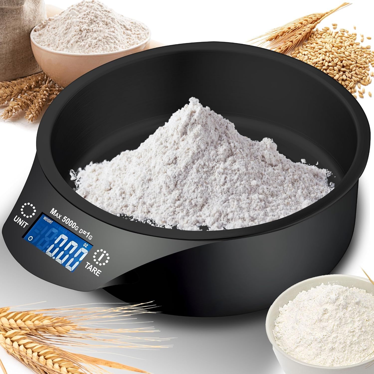 Retoo Balance de Cuisine avec Bol, 5 kg/11 lb, Électronique, Précision, pour la Cuisson, Grand écran Numérique LCD, Fonction Tare, Auto-arrêt, Capacité de 700 ml, 20 cm x 18 cm x 5,5 cm, Noir