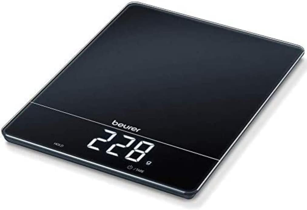 Beurer KS 34 XL Balance de cuisine en acier inoxydable pour un poids précis jusqu'à 15 kg, avec fonction de tare pratique, fonction de maintien et affichage Magic LED