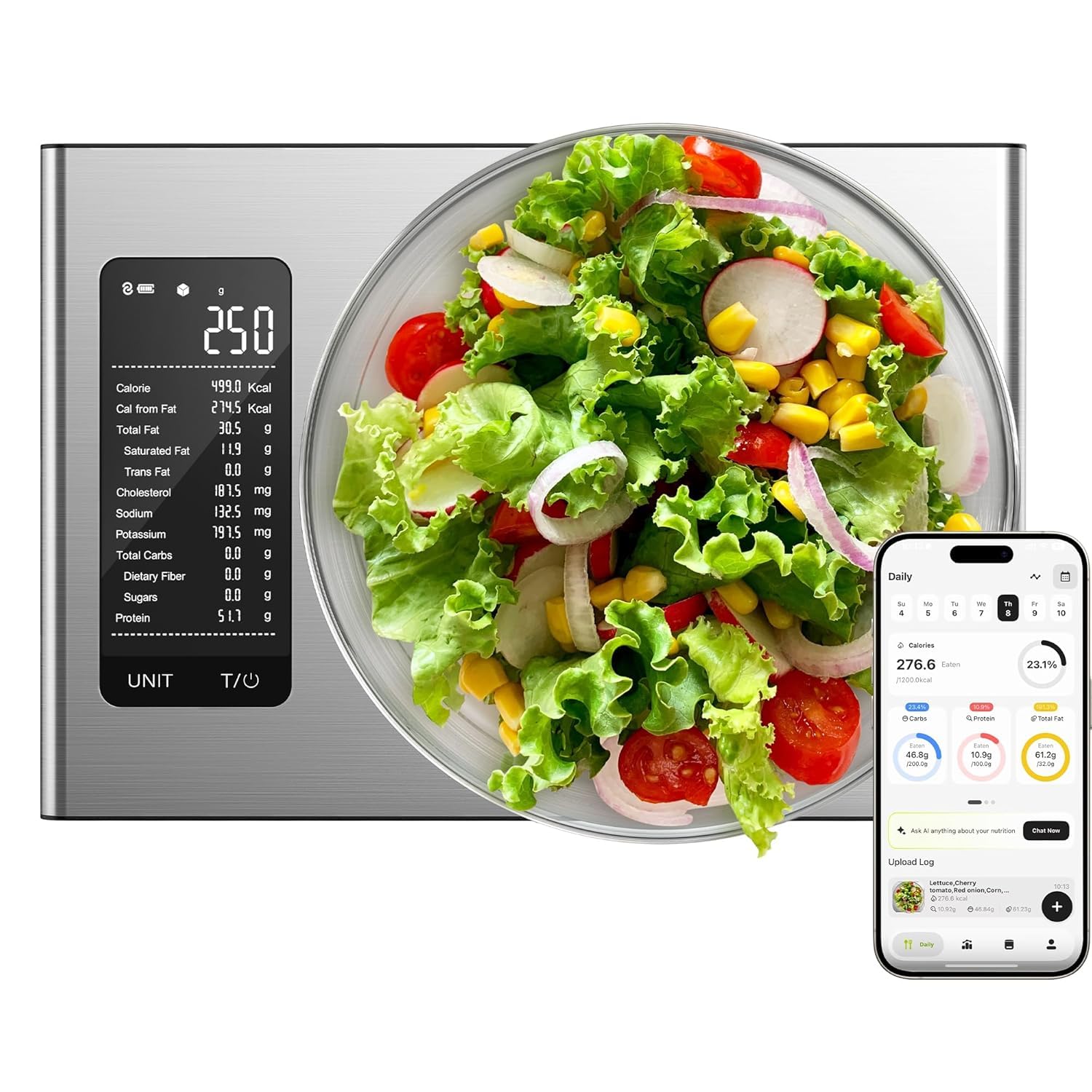 Ultrean Balance de Cuisine Numérique avec Écran LCD, Grammes et Onces pour Pâtisserie et Cuisine, 6 Unités avec Fonction Tare, Acier Inoxydable 304, 5 kg (Piles Incluses)