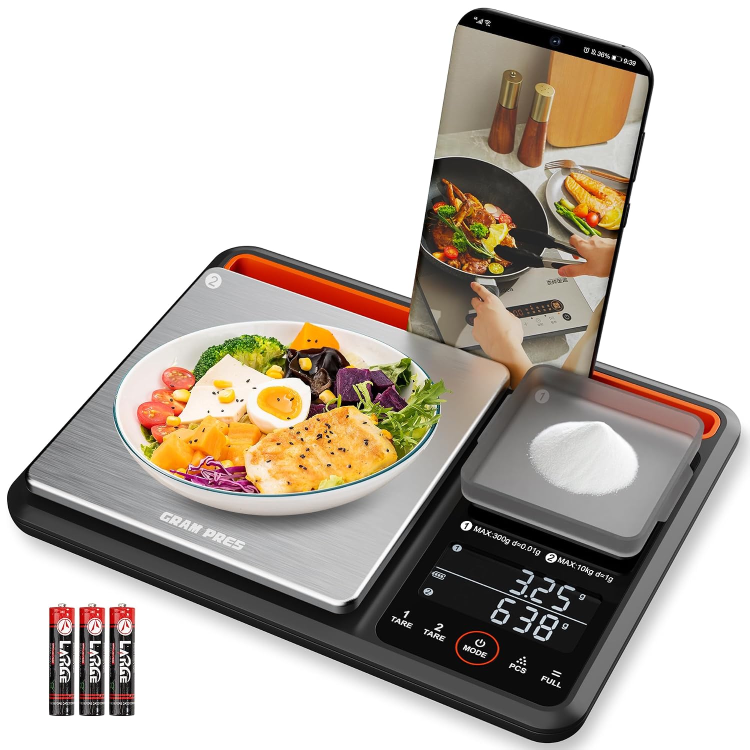 GRAM PRES Balance de cuisine numérique à double plateforme 0,01 g/300 g et