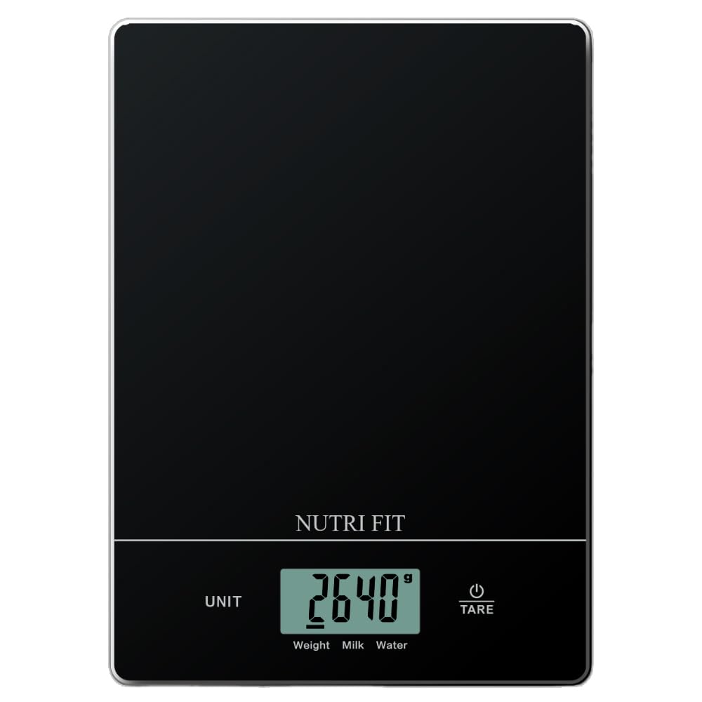 NUTRI FIT Balance de Cuisine Numérique Ultra Mince Balance de Cuisine Électronique Multifonction Grand Écran Plate-Forme en Plastique 5kg/11lb-1g lb.oz fl.oz g ml (Noir)