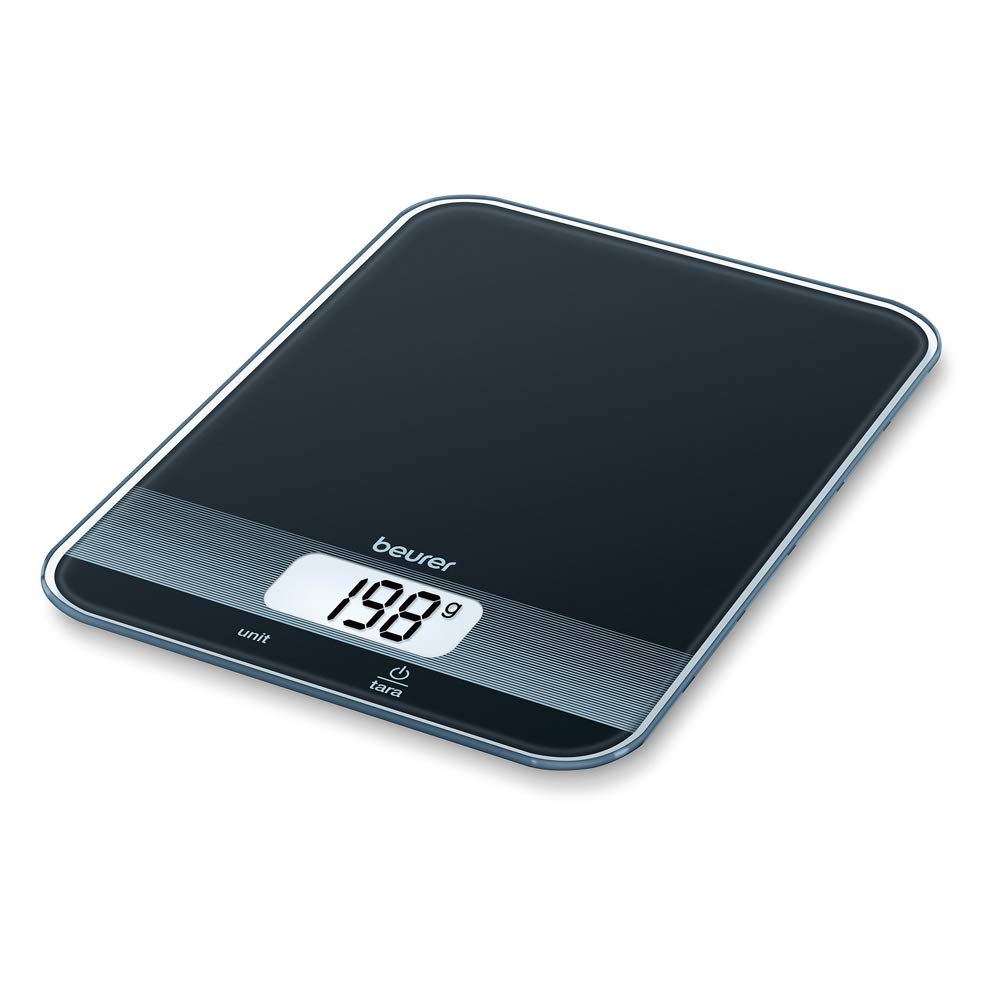 Beurer KS 19 Pure White balance de cuisine numérique, capacité de charge jusqu'à 5 kg (graduation précise au gramme près), avec commande tactile par capteur, balance alimentaire incl. piles, blanc